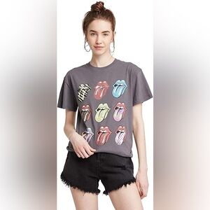 Rolling Stones Gray Assorted Hot Lips Logo Cotton Short Sleeve Band T-Shirt Sz L